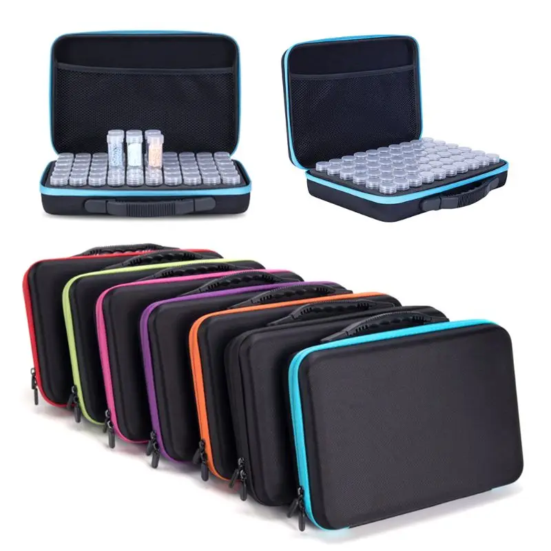 

60 Slot Diamond Painting Storage Case Tool Diamond Painting Bag With Mesh Compartment And 60 Plastic Bottles Updated