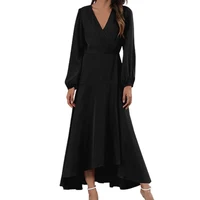 christmas casual dresses for women 2021 solid color v neck plus size side split loose long dress for daily wear