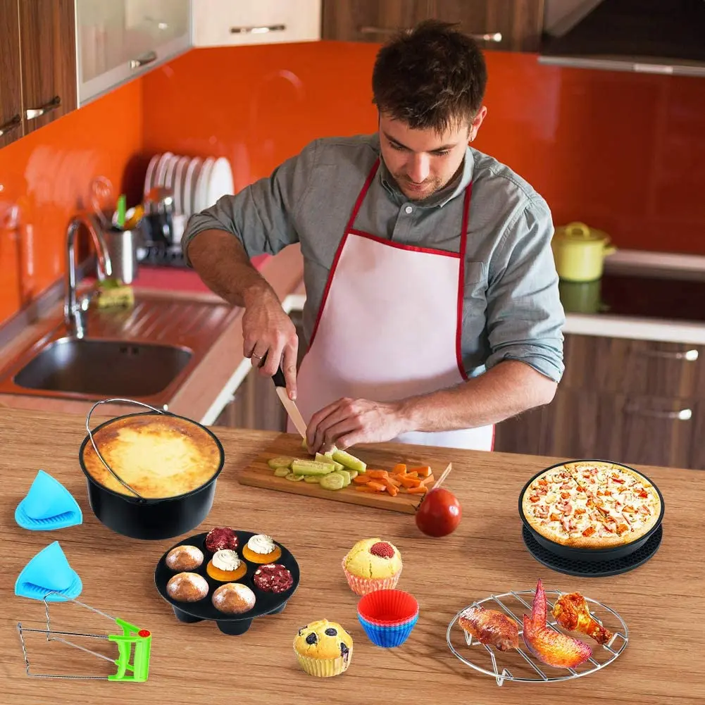 

Принадлежности для фритюрницы XL, 8 дюймов набор из 14 для Gowise USA Phillips, ниндзя, Cosori, Cozyna 4.2QT 5.3QT 5.5QT 5.8QT, фритюрница