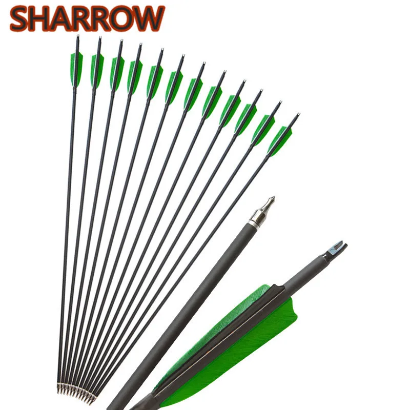 

6/12pcs Spine 500 Archery Carbon Arrows 30" Turkey Feathers Points Tips Hunting Arrow For Outdoor Training Shooting Accessories