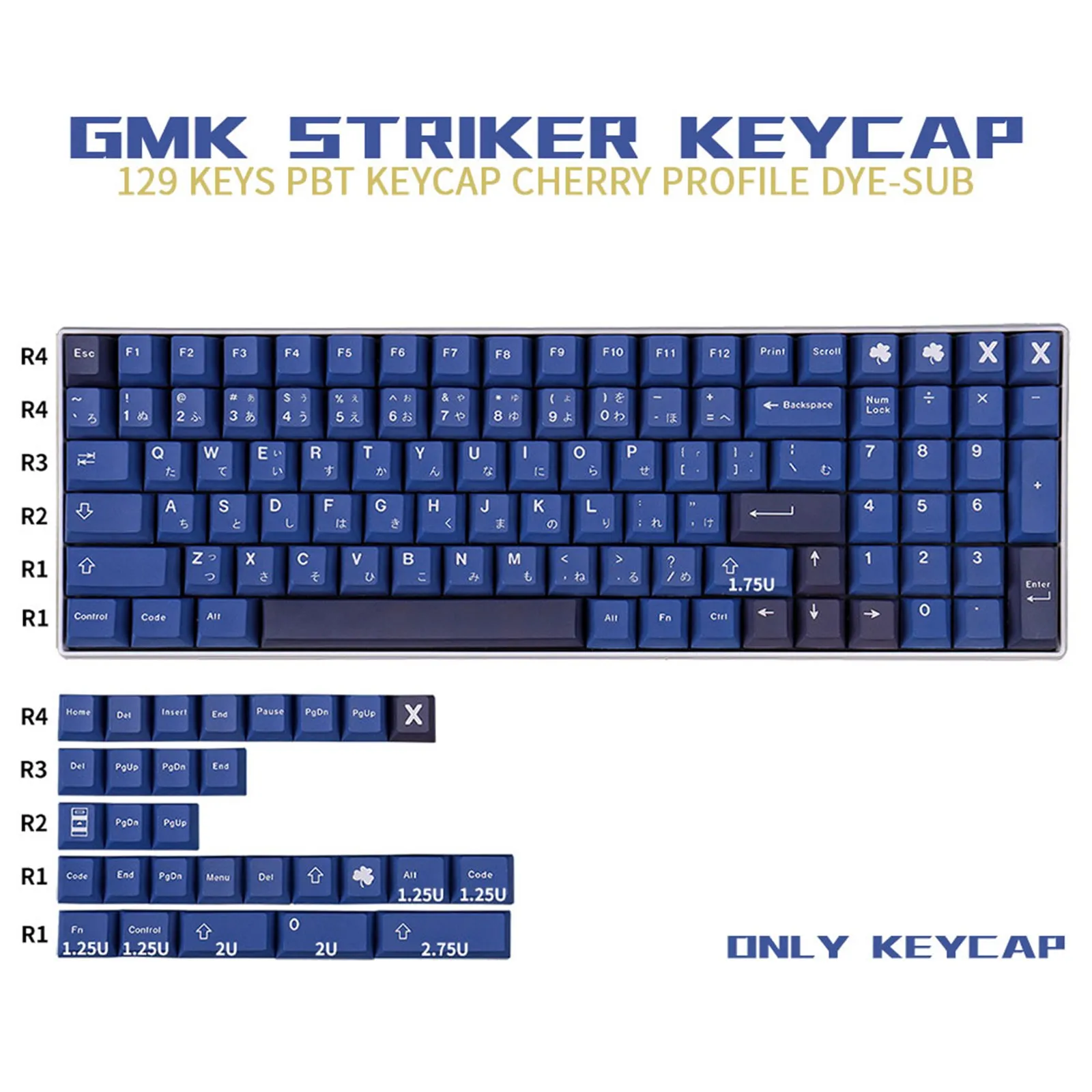 

PBT 129 Keycaps Striker Blue Cherry Profile Dye-subbed PBT Keycap Set For GMMK pro KBD D60 Blue English Key Caps
