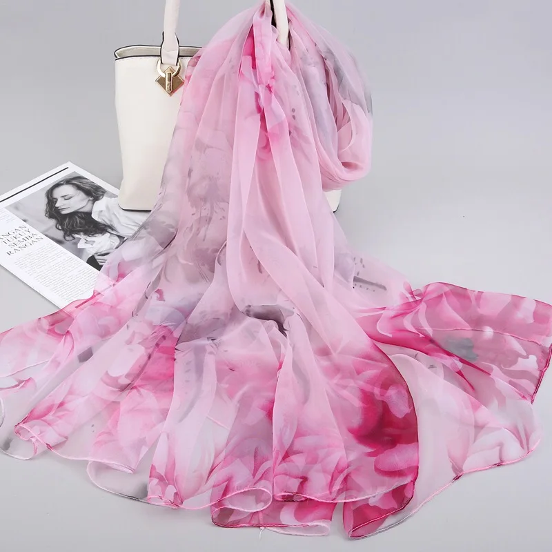 

G1049 NEW Floral Printed Scarves Casual Long Soft Wrap Silk Scarf Women Spring Summer Girls Elegant Ladies Boho Beach Shawl