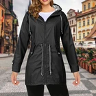 Женская одежда, дождевики, черные повседневные дождевики, длинное Походное пальто с переходом, куртки для бега, новая модная ветровка с капюшоном