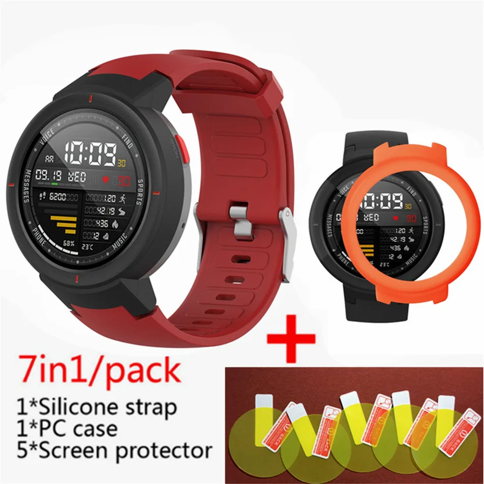 red 1 7 в 1 для Huami Amazfit Verge ремешок силиконовые умные часы полоса+ verge рамка чехлы крышка оболочка+ amazfit Verge Защитная пленка для экрана - Цвет: red 1
