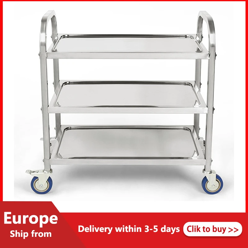 

3 Tiers Stainless Steel Trolley Cart Hotel Catering Serving Trolley Kitchen Trolley Cart Restaurant Rolling Utility Shelf HWC