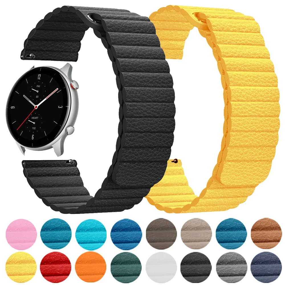 Ремешок кожаный для Huami Amazfit GTR 2 браслет на магните часов Stratos 3 GTS Bip 2e 20 мм 22 |
