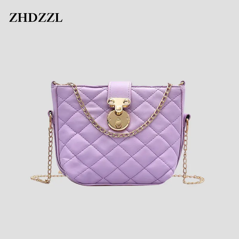 

Korean Style Luxury Plaid Small Bucket Bag Solid Color Women Chain Crossbody Shoulder Bags Fashion Brand New Leather Handbag