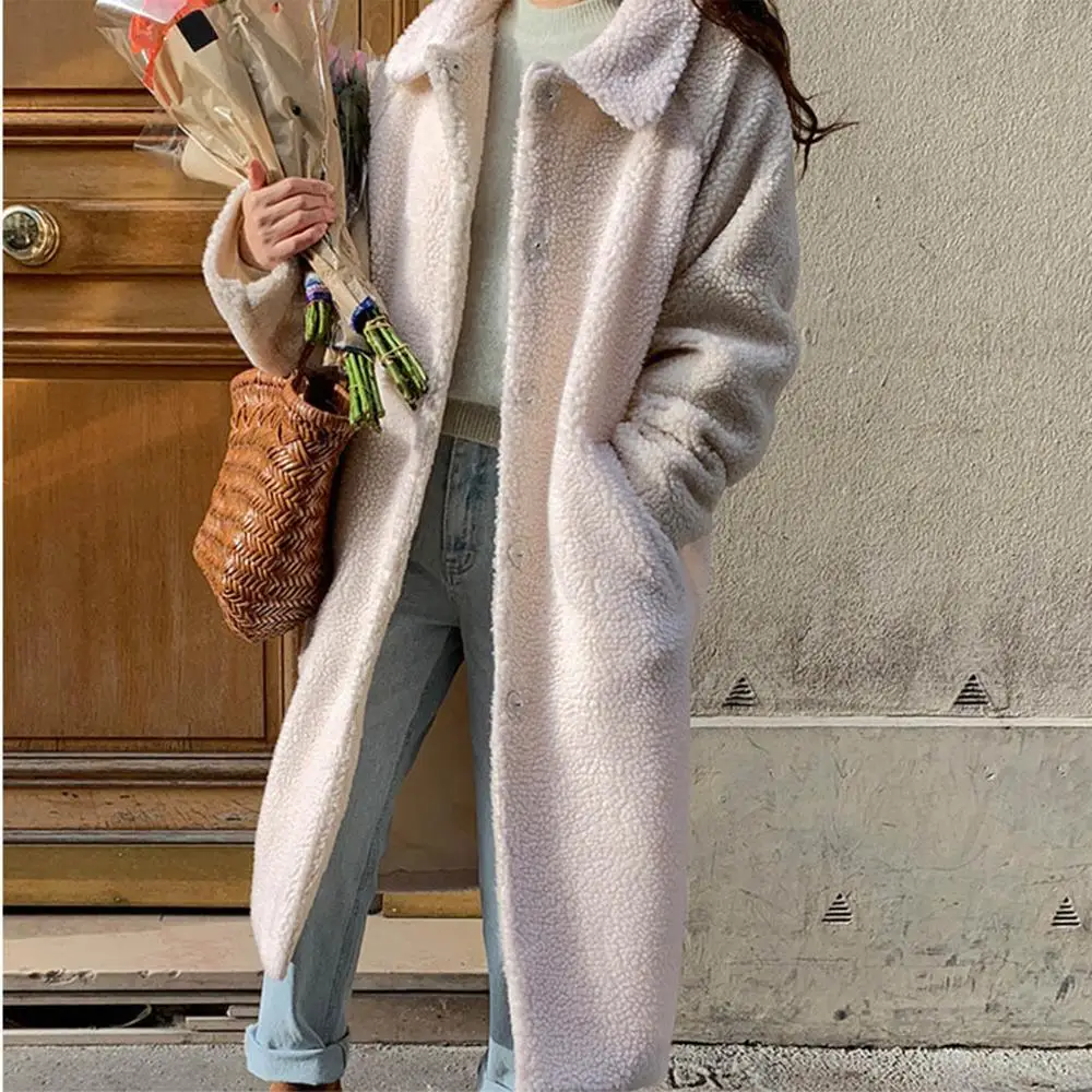 Плюшевое пальто из овечьей шкуры Женское зимнее пушистое плотное модное