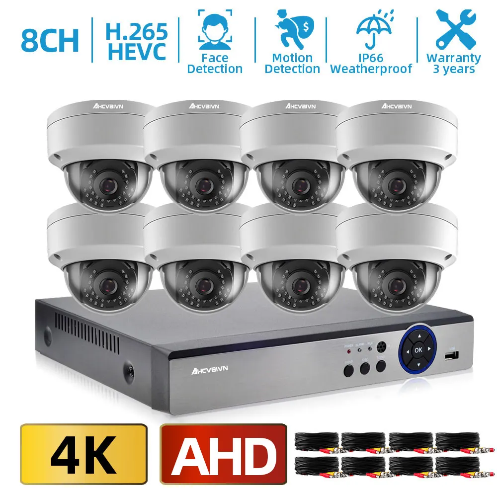 

AHCVBIVN 8CH 4K DVR Security Camera System Home Explosion proof Camera Kit 8MP CCTV AHD 4PCS 8PCS Dome Camera Outdoor Waterproof