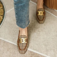 new women party prom square heeled pumps springautumn basic concise pumps cow leather brand round toe 2021 loafers woman