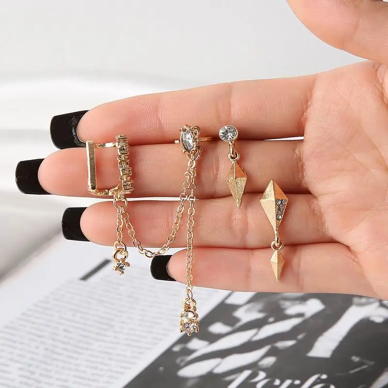 

Fashion Crystal Tassel Drop Earring Set Woman Gold Charm Mini Irregular Gothic Tapered Tassel Pendientes Earring Female Jewelry