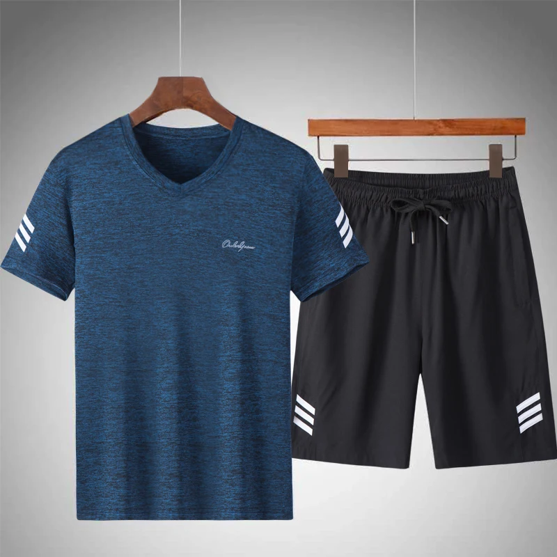Мужской спортивный костюм из 2 предметов повседневная быстросохнущая футболка и