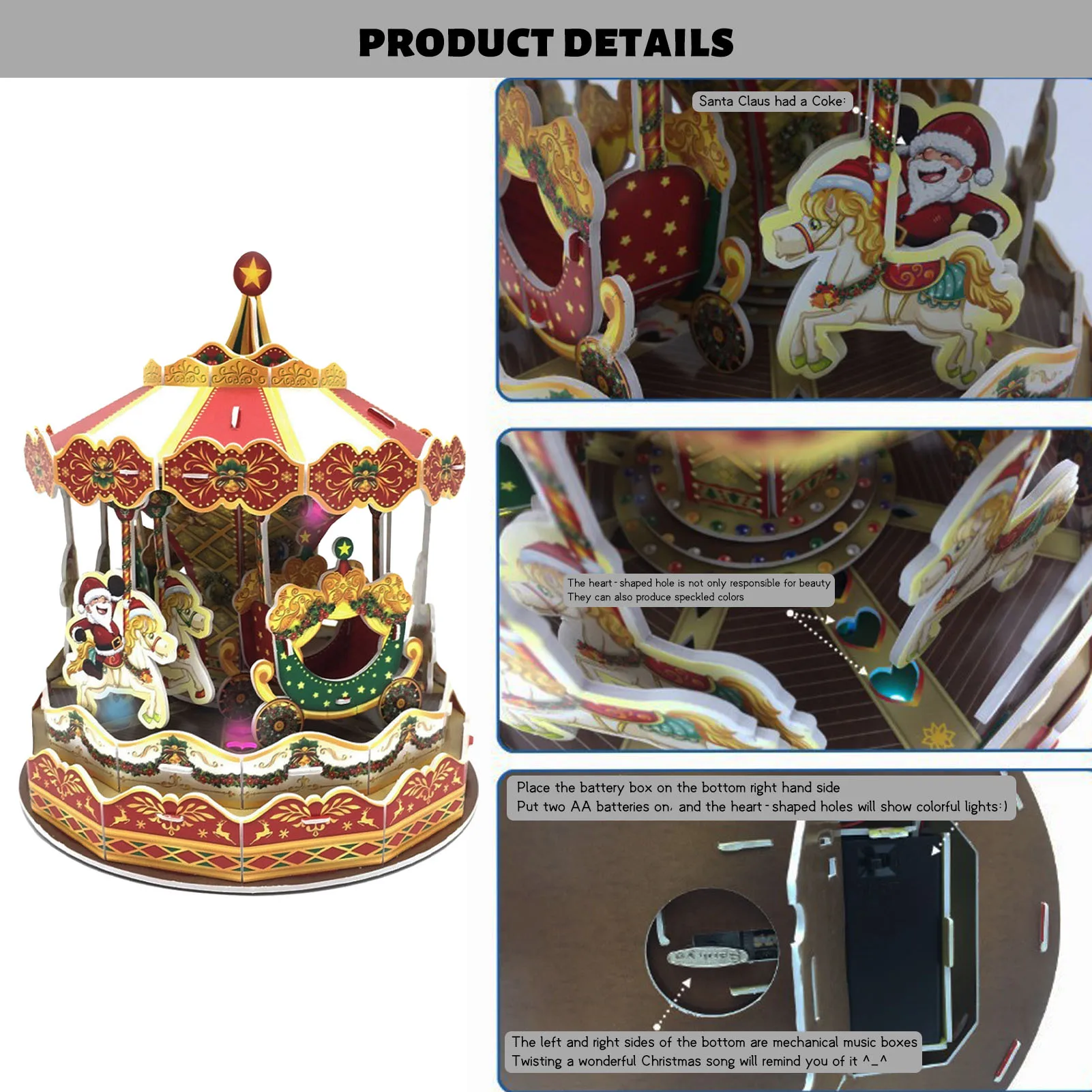 

20*20*20cm Christmas Flash Music Box Puzzle Removable Exquisite Jigsaw Toy Exquisite Gifts For Christmas Valentine's Day