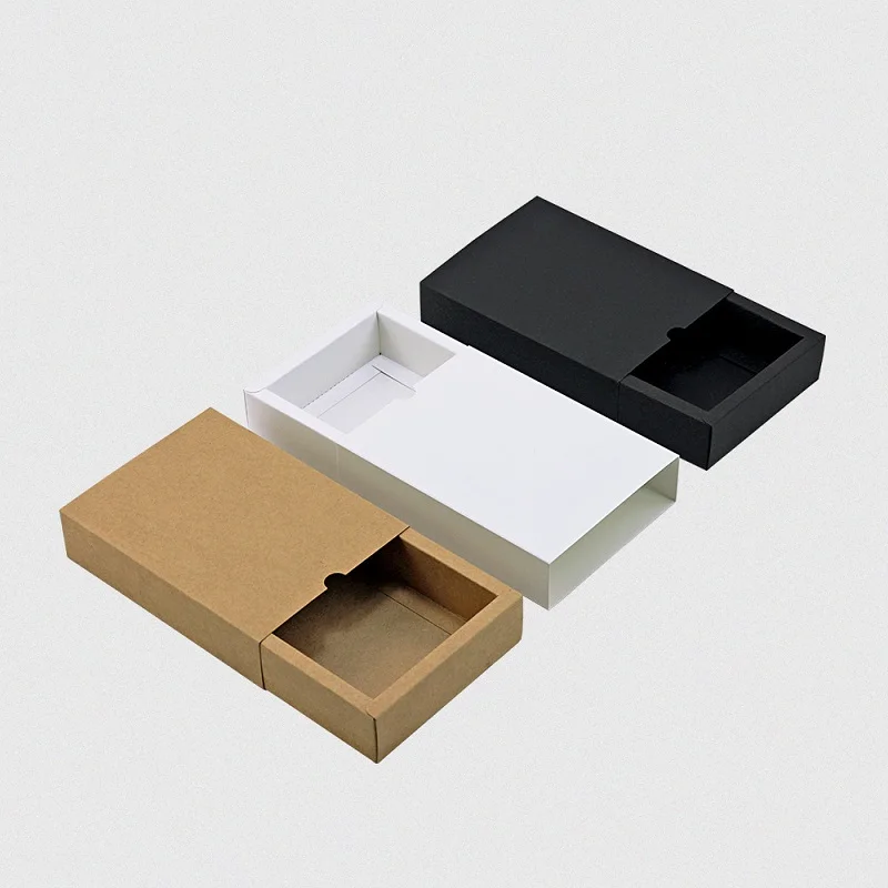 

Black white brown paper drawer box for tea candy gift underwear biscuit packaging 12x9x3.3cm WB2795