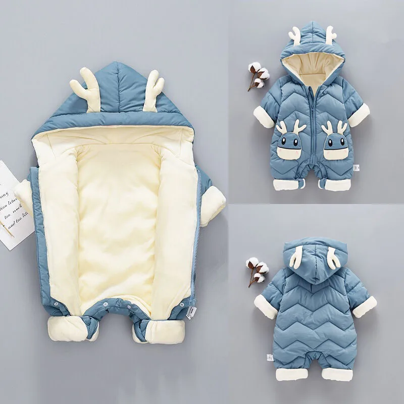 

2020 Baby Girls Winter Jumpsuit Plus Velvet Thick Infant Boys Cotton Snowsuit 0-2 Years Newborn Romper Overalls Toddler Coat