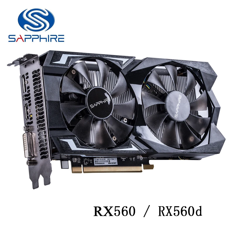 Видеокарта SAPPHIRE RX560, 4 Гб, GDDR5, для видеокарт AMD RX 500, rx560 d, VGA RX 560, 4G RX560D, DP, HDMI, DVI, 7000 МГц, 896, 1024, б/у