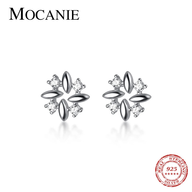 

Mocanie Dazzling Zircon Splicing Square Flower Sterling Silver 925 Stud Earrings for Women Simple Plant Ear Pin Fine Jewelry