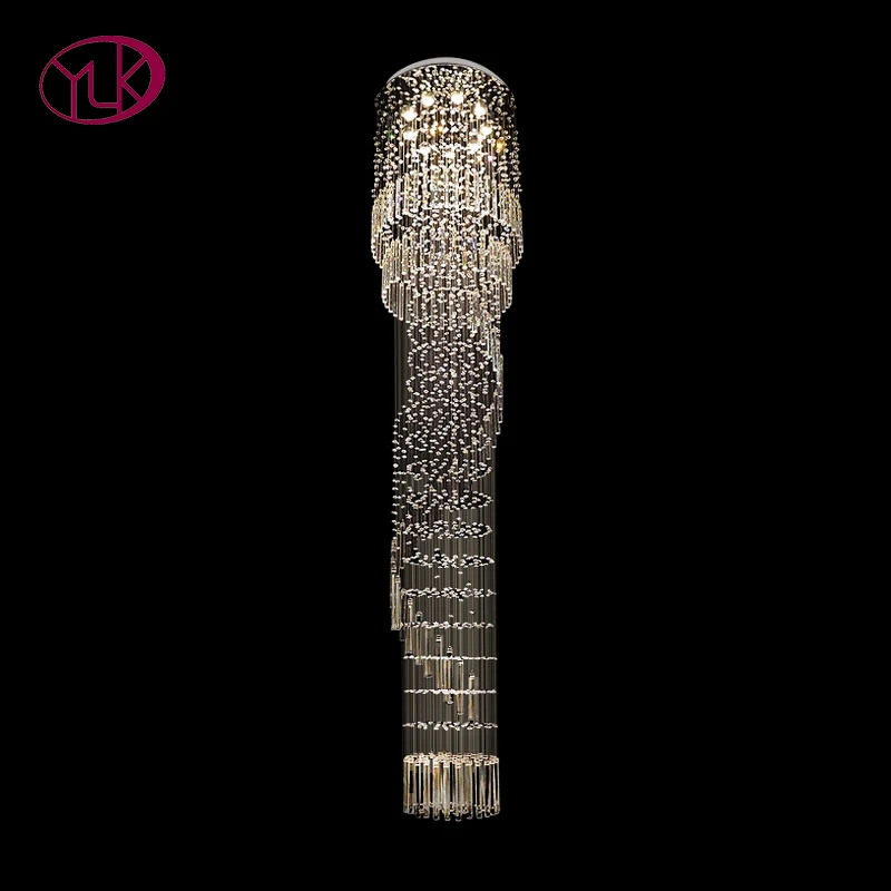 Длинная хрустальная люстра светодиодная лампа для лестницы подвесное освещение