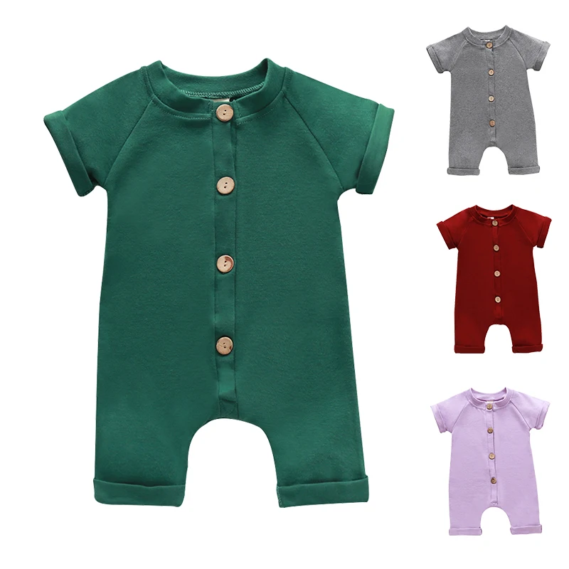 

Одежда для новорожденных, Летний комбинезон для маленьких мальчиков и девочек, хлопковый однотонный комбинезон на пуговицах с коротким рук...