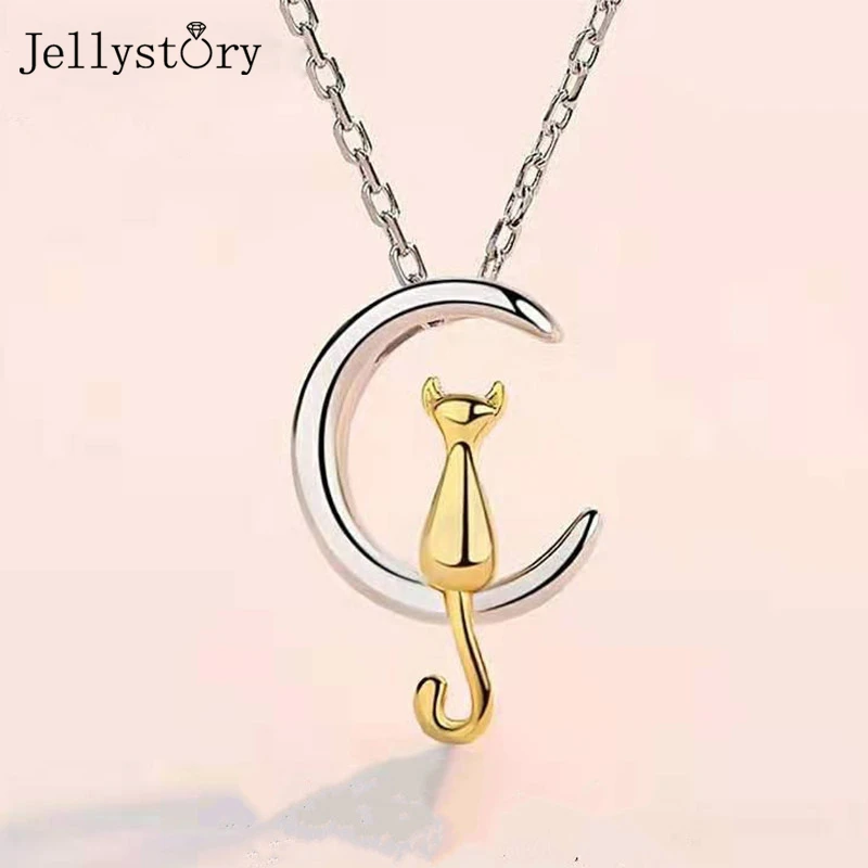 

Женское колье Jellystory, из серебра 925 пробы, с кулоном в форме кошки и Луны, подарок на свадьбу, годовщину Вечерние