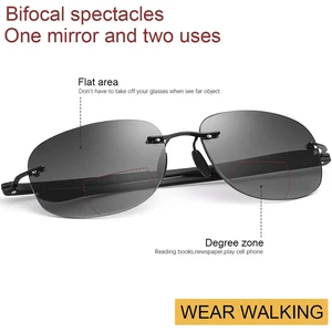 New Rimless Bifocal Reading Glasses UV400 Protection Sport Sunglasses Blue Light Blocking Lightweigh