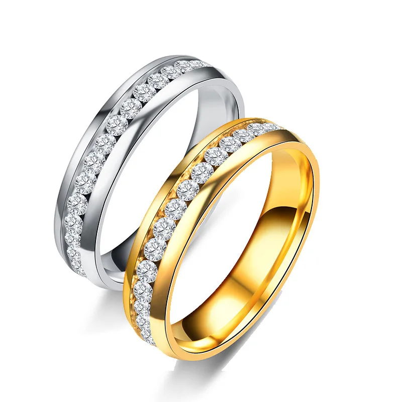 

Personalized Fashion Stainless Steel Single Row Diamond Women's Finger Ring Gold-plated Full Diamond Ring Gift for Girls