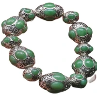 china old tibetan silver inlaid green colour jade bead hand string bracelet