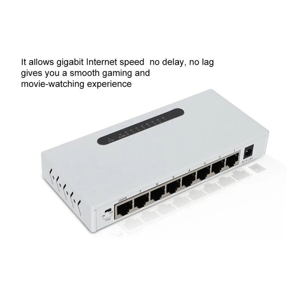 8 Порты и разъёмы Сетевой коммутатор PoE Gigabit 1000M Ethernet металлический корпус прочный