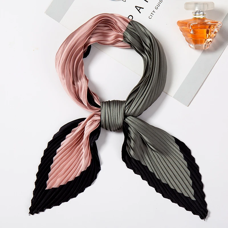 

Women Silk Scarf Square Elegant Neck Scarfs Fashion Print Crinkle Scarves for Ladies Hairband Female Foulard Handkerchief