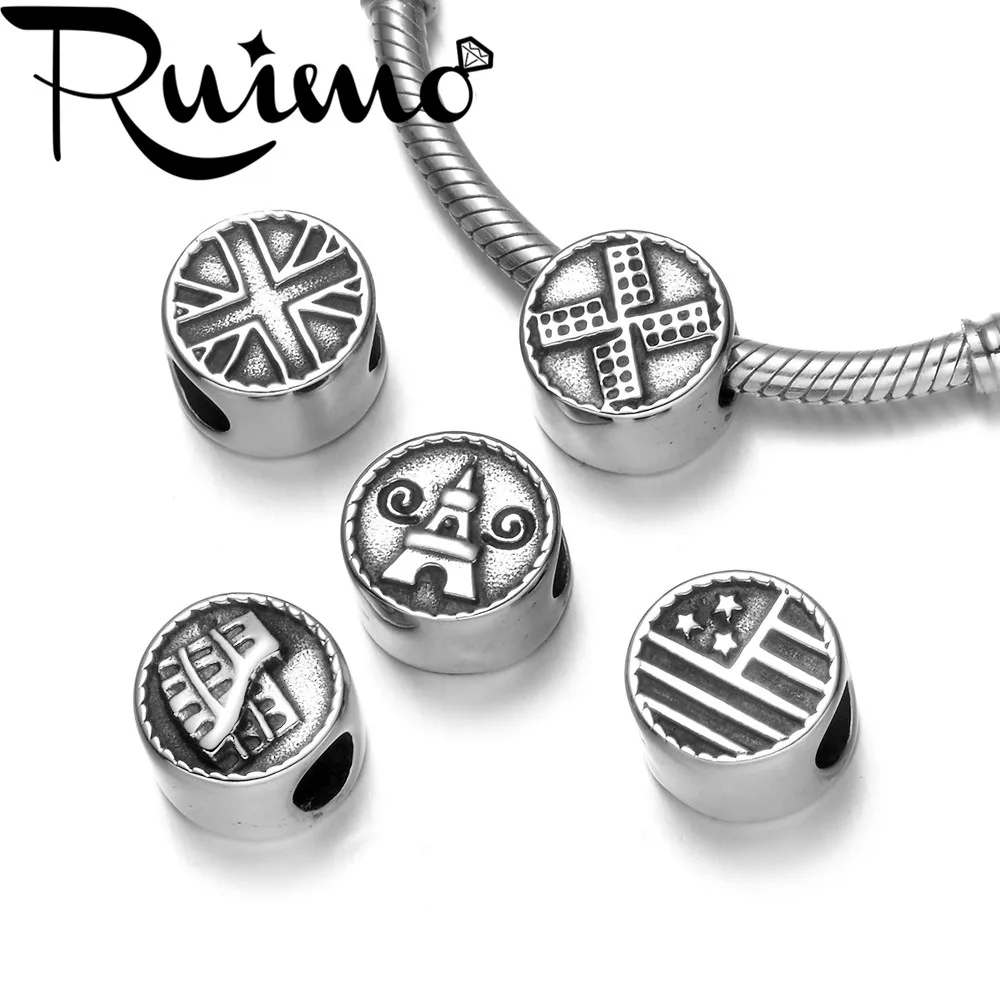 RUIMO Великобритания Флаг США Эйфелева башня бусины очаровательные 5 мм большое