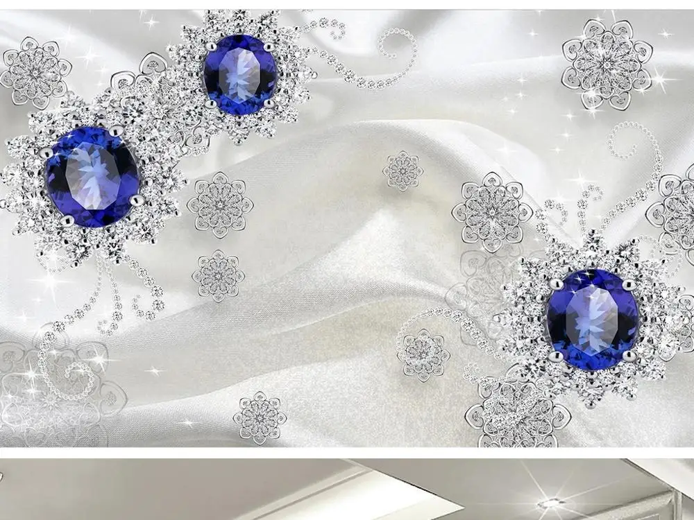

New Custom 3D Large Mural Wallpaper Luxury three-dimensional diamond flower jewelry children's room TV Background living Bedroom