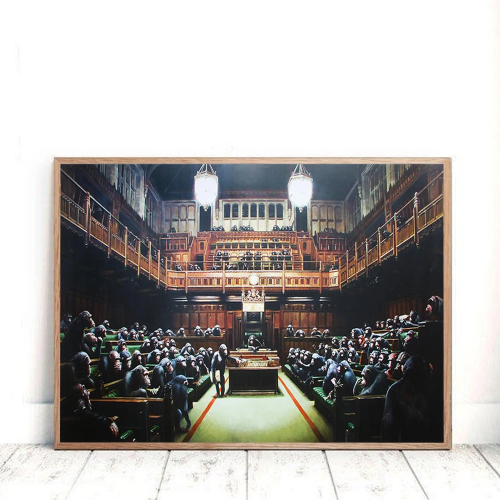Banksy Художественная печать шимпанзе дома Абстрактная Картина на холсте картина