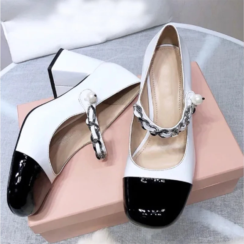 

Retro Women's Patent Leather Mary Janes Pumps Square Toe Heels Leather Shoes Party Square heel