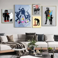 banksy graffiti artwork canvas painting robot doctor posters and prints colorful wall pictures policemen child nordic home decor