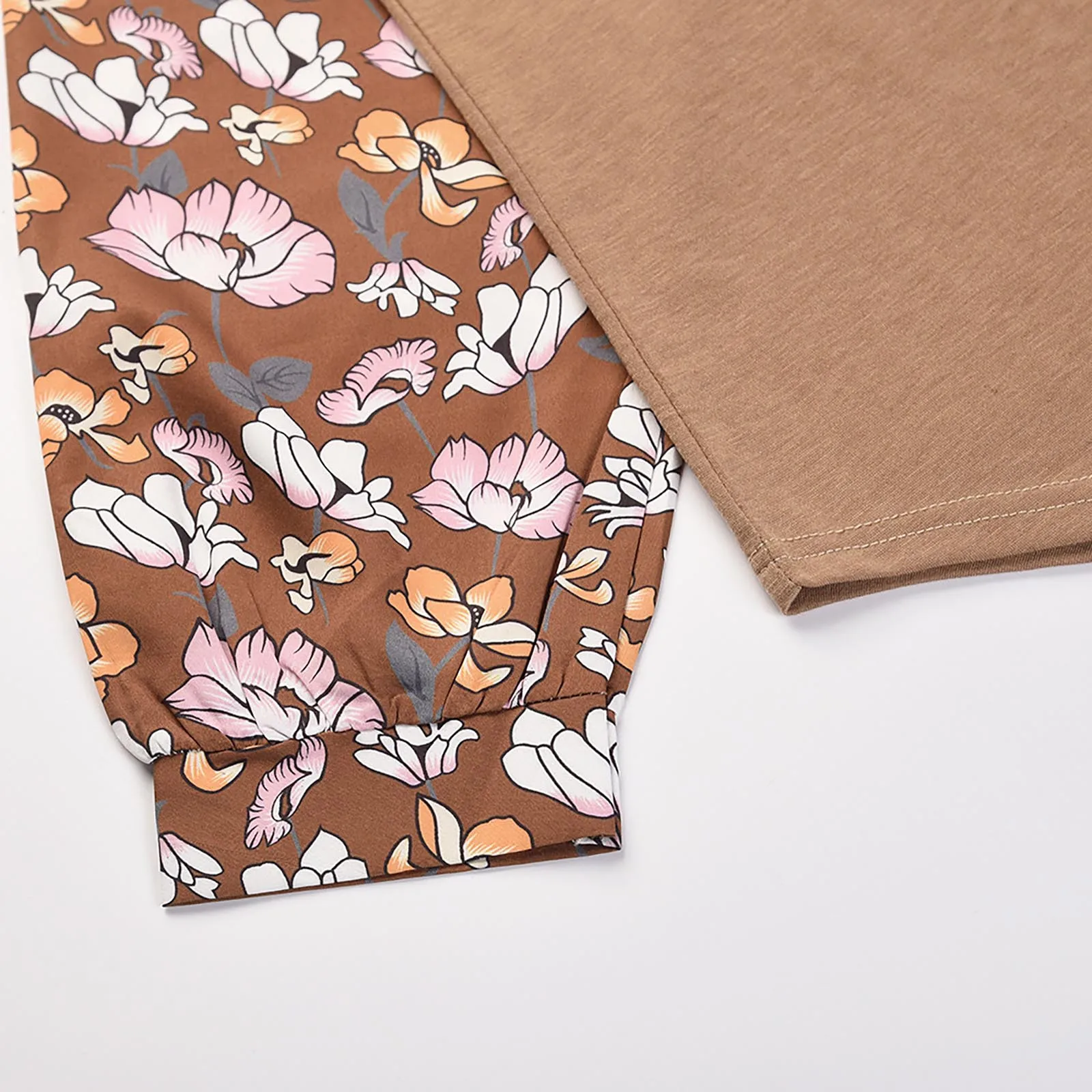 

crop top woman tshirts Women Autumn O-neck Soft Floral Print Patchwork Long Sleeve T-shirt Top Blouse