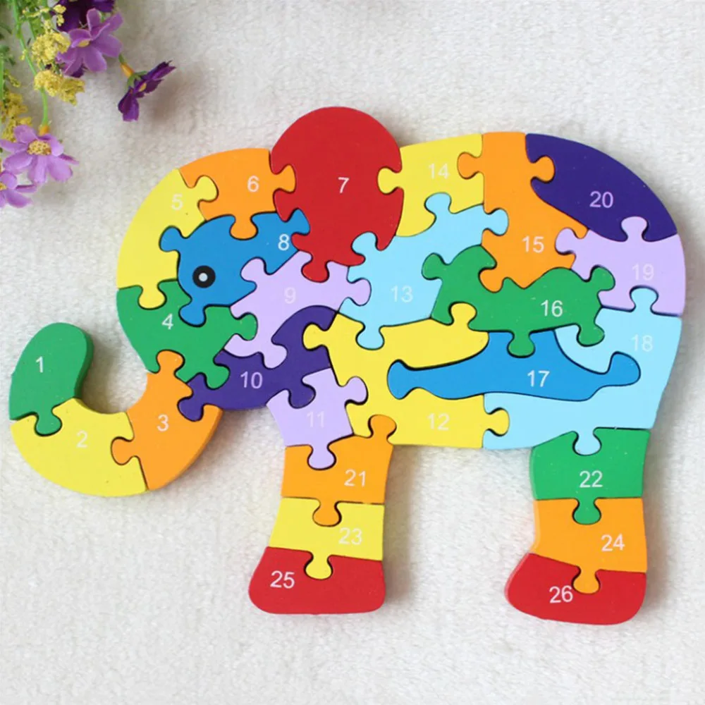 

Wooden 26 English Letters Elephant Design Puzzle Blocks Brain Games Jigsaw Educational Toys Games