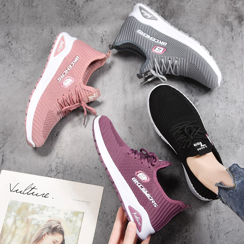 

Breathable Sport Sneakers Women's Light Mesh Tennis Women's Flats Loafers Pink Black Grey Purple Trainers Vulcanize basket femme