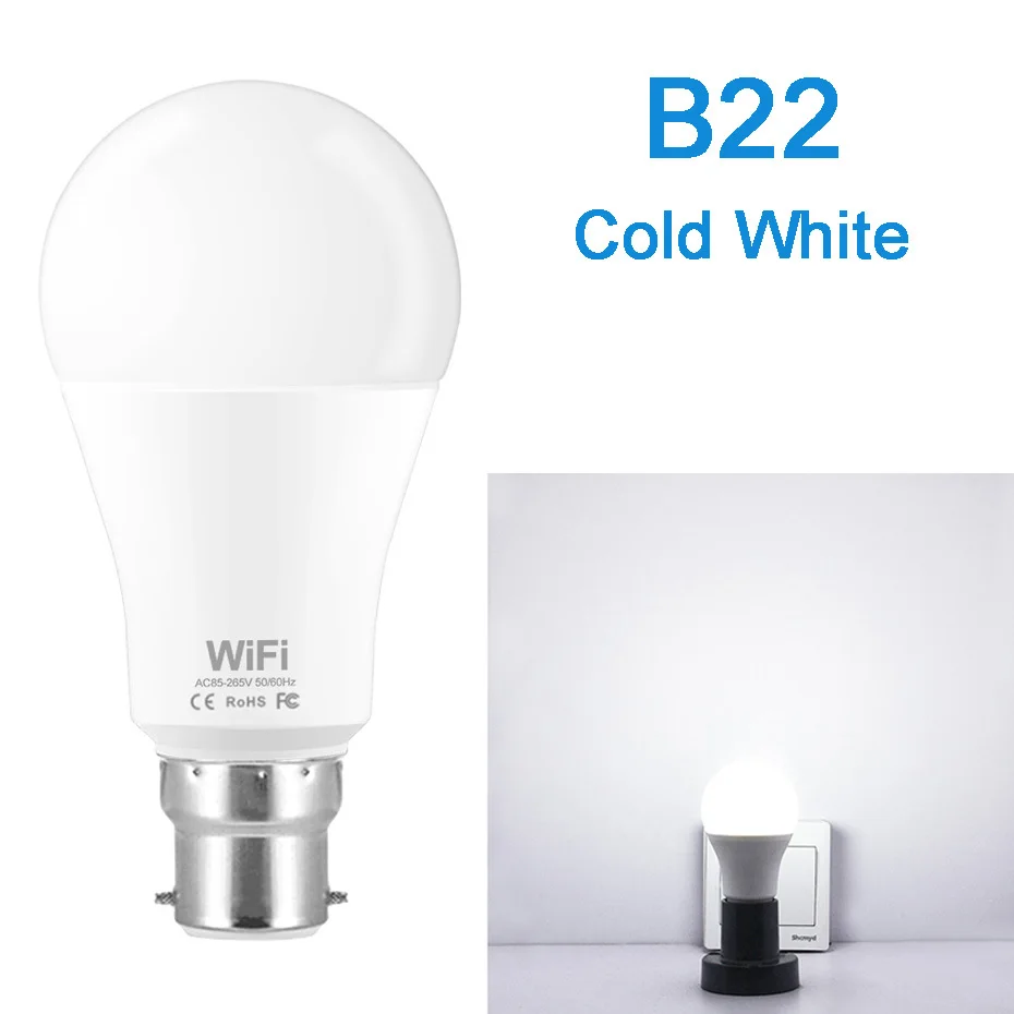 B22 White С регулируемой яркостью 15 Вт E27 WiFi умный светильник лампы светодиодный светильник приложение работает Alexa Google Assistant голосовое Управление пробуждения умный светильник Ночной светильник - Испускаемый цвет: B22 White