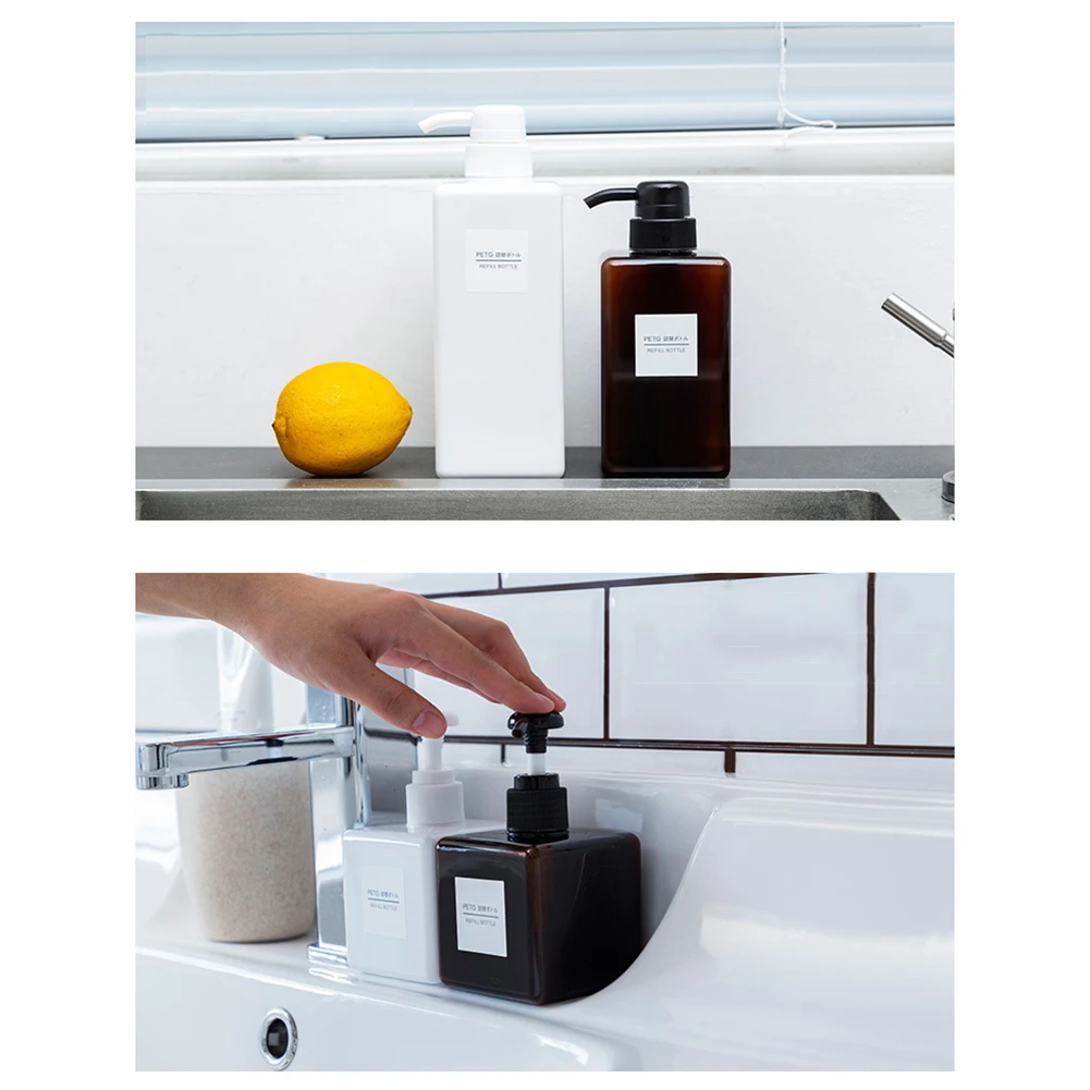 

Plastic Pump Bottles Dispenser Empty Square Eco-Friendly Rotary Pump Head Bathroom Outdoor Portable Supplies 250ml/450ml/650ml