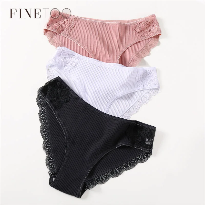 

Трусы женские FINETOO, хлопковые, однотонные, с кружевом, M-XL