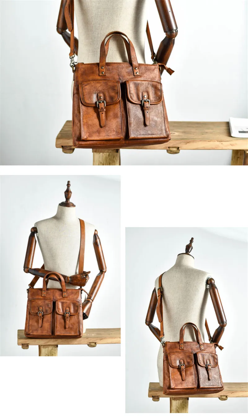 PNDME vintage high-quality genuine leather men's briefcase luxury natural real cowhide work handbag casual brown messenger bags