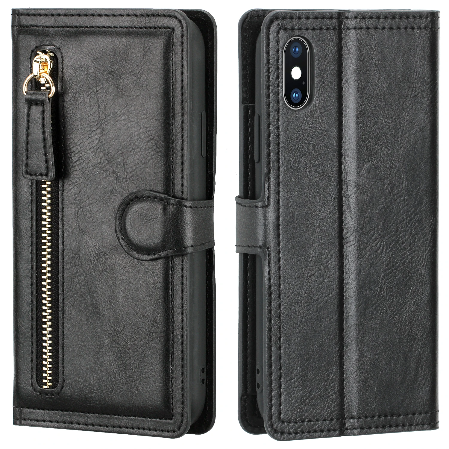 

For iphone SE 2020 Phone Case Zipper Magnetic Snap Leather Multi-Function Card Slot Bracket Case for iphone 7 8 11 XS XR Funda