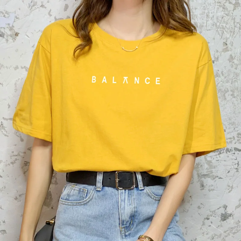 

T-Shirt Girly Short-sleeved White Tee Summer Korean Version Of Loose Simple Letters Wild Half-sleeved Cotton Top Ins Trendy