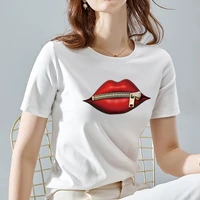 womens fashion t shirt summer simple casual short sleeved red lips youth all match printing female tops tees clothes women