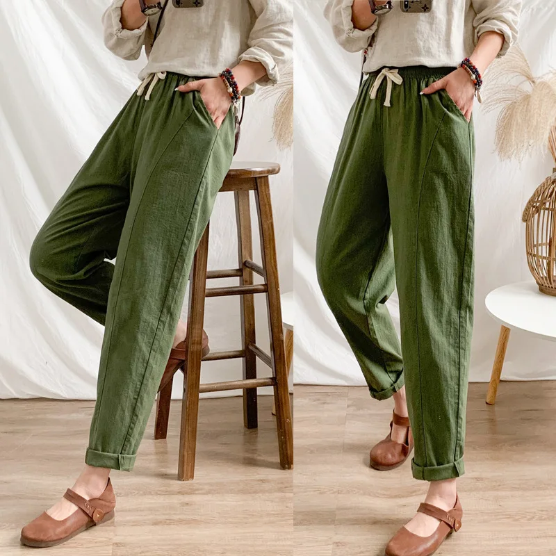 Женские хлопковые брюки Длинные шаровары на весну и лето повседневные из хлопка