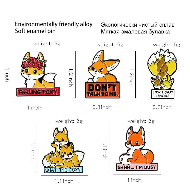 

Fox Quotes Brooches Fun Banner Enamel Lapel Pins Clothes Badge Cute Cartoon Animal Wreath Fox Fashion Jewelry Gift Wholesale