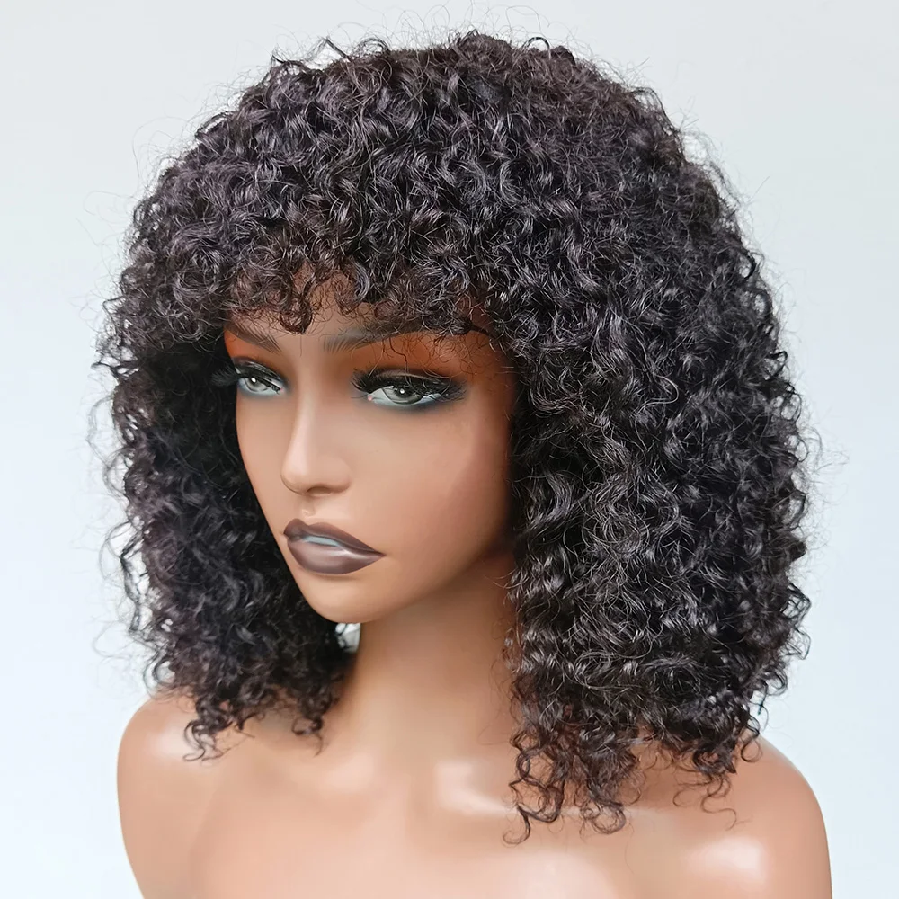 250% плотный парик с бахромой вьющиеся человеческие волосы челкой бразильский