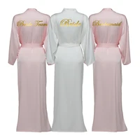 2021 satin chiffon robes long robes long sleeve light pink bridesmaid robes bride robe women wedding bathrobe bridal robes