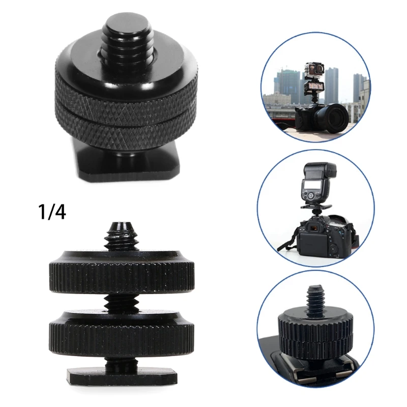 

1/4\" Single/Double Layer 3/8\" Double Layer Metal Flash Hot Shoe Holder Adapter 1XCB