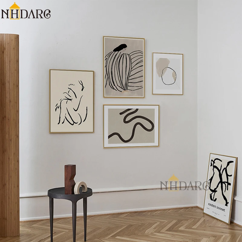 

NHDARC Wall Poster Pictures Art Canvas Print Painting Nordic Black White Modern Line Abstract for Living Room Home Decor